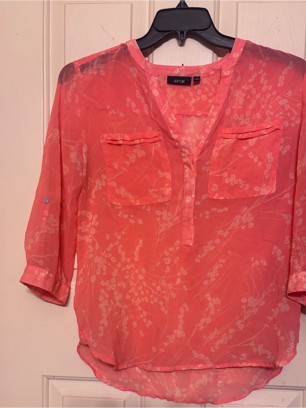 Apt. 9 Coral Floral Sheer V-Neck Blouse